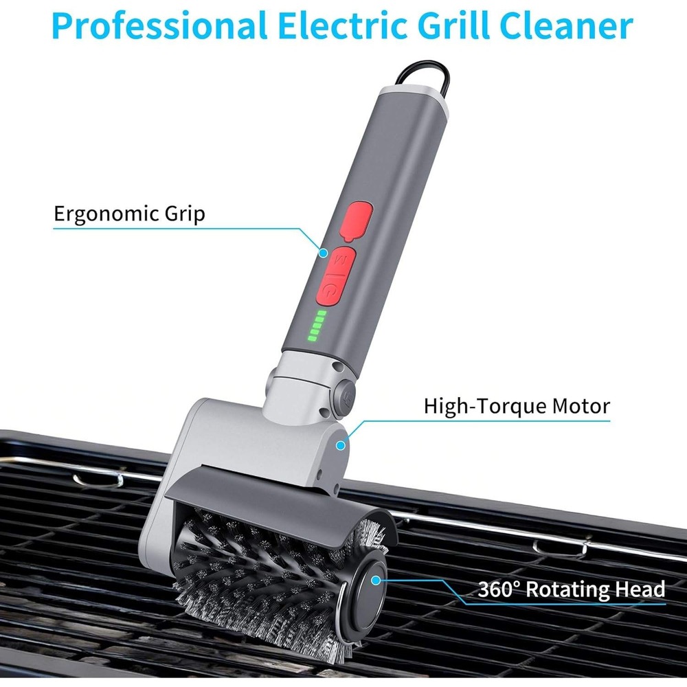 FLYSH Electric Grill Brush Home OS Grey Cordless Motorized Cleaner BBQ Tool - Picture 2 of 8